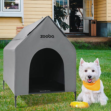 29in Medium Dog House Outdoor, Elevated Dog Bed with Canopy, Grey