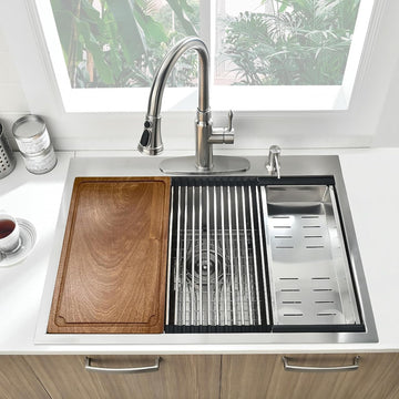 33x19 Drop Sink Workstation | Top Mount Stainless Steel 16 Gauge Handmade 10 inch Deep Single Bowl Kitchen Sink