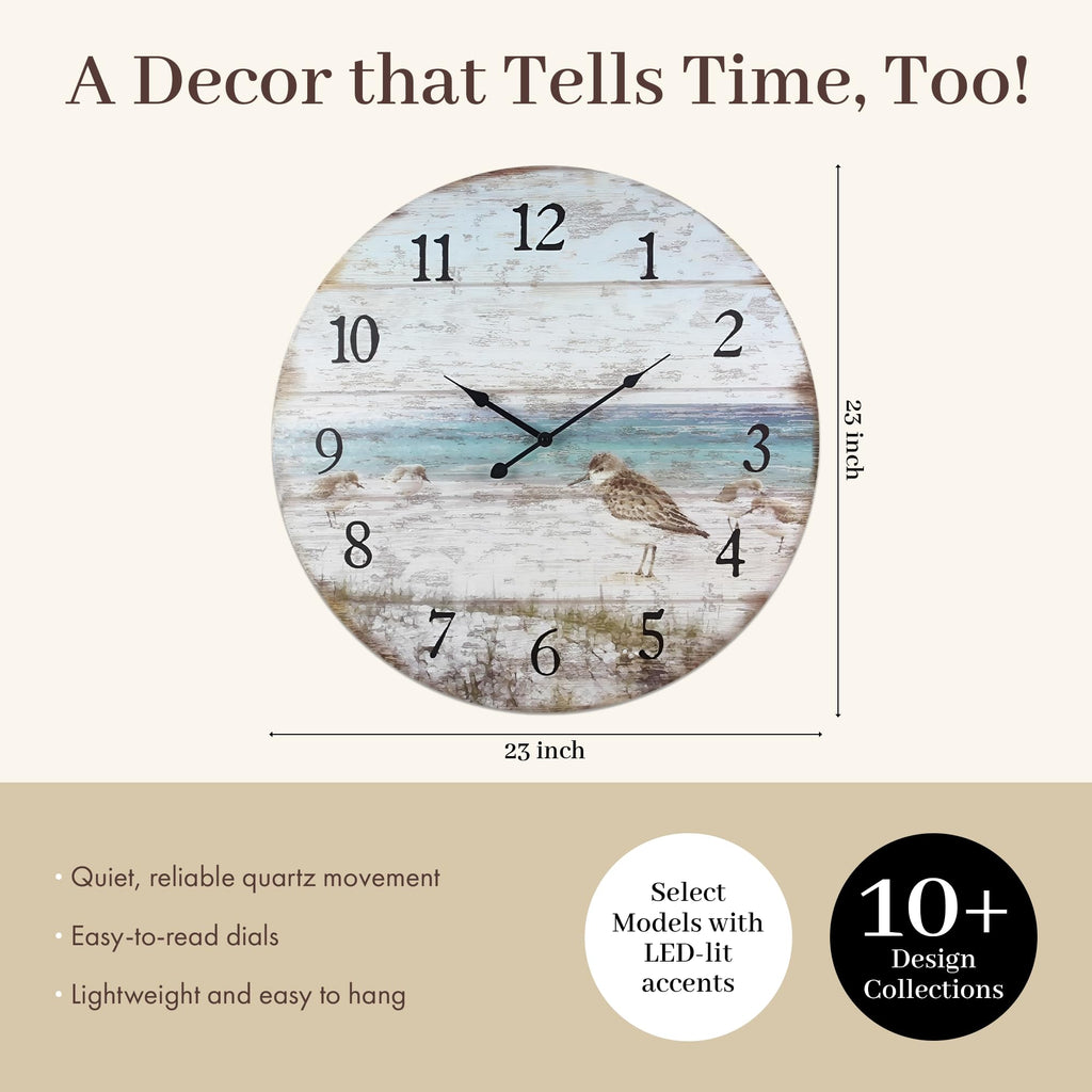 Wood Sand Piper Wall Clock - Wall Clocks Decor - Functional and Decorative Beach, Lake, and Farmhouse Wall Clock