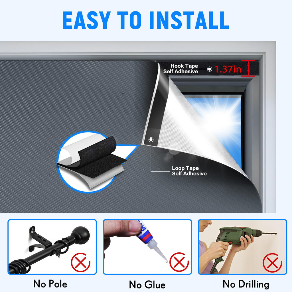 2Pack Blackout Roller Shades, No Drill Portable Grey