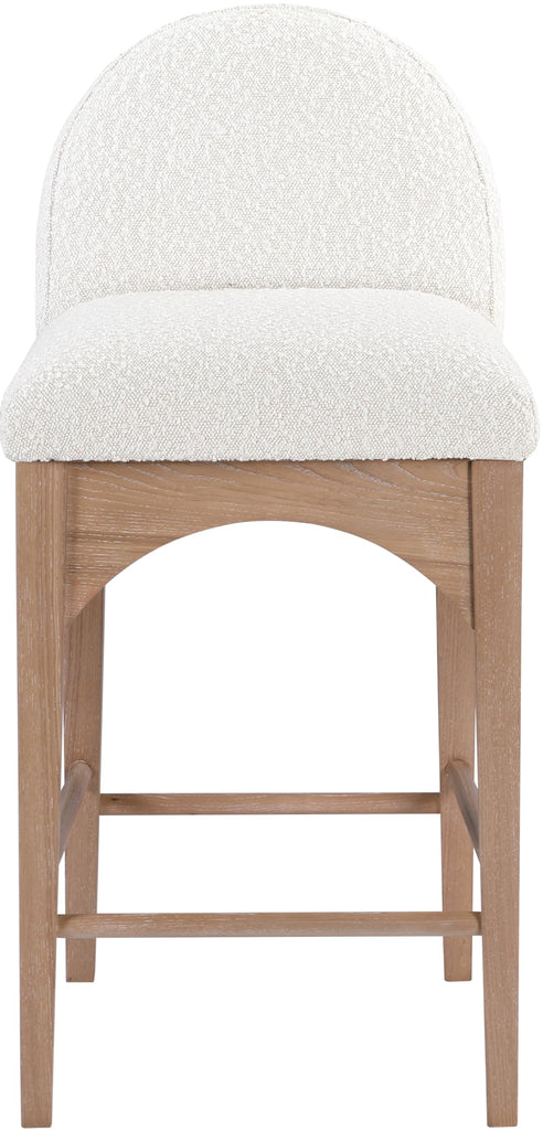 394Cream-C Waldorf Collection Art Deco Stool with Rich Cream Boucle Fabric, Solid Ash Wood, Natural Finish, Counter