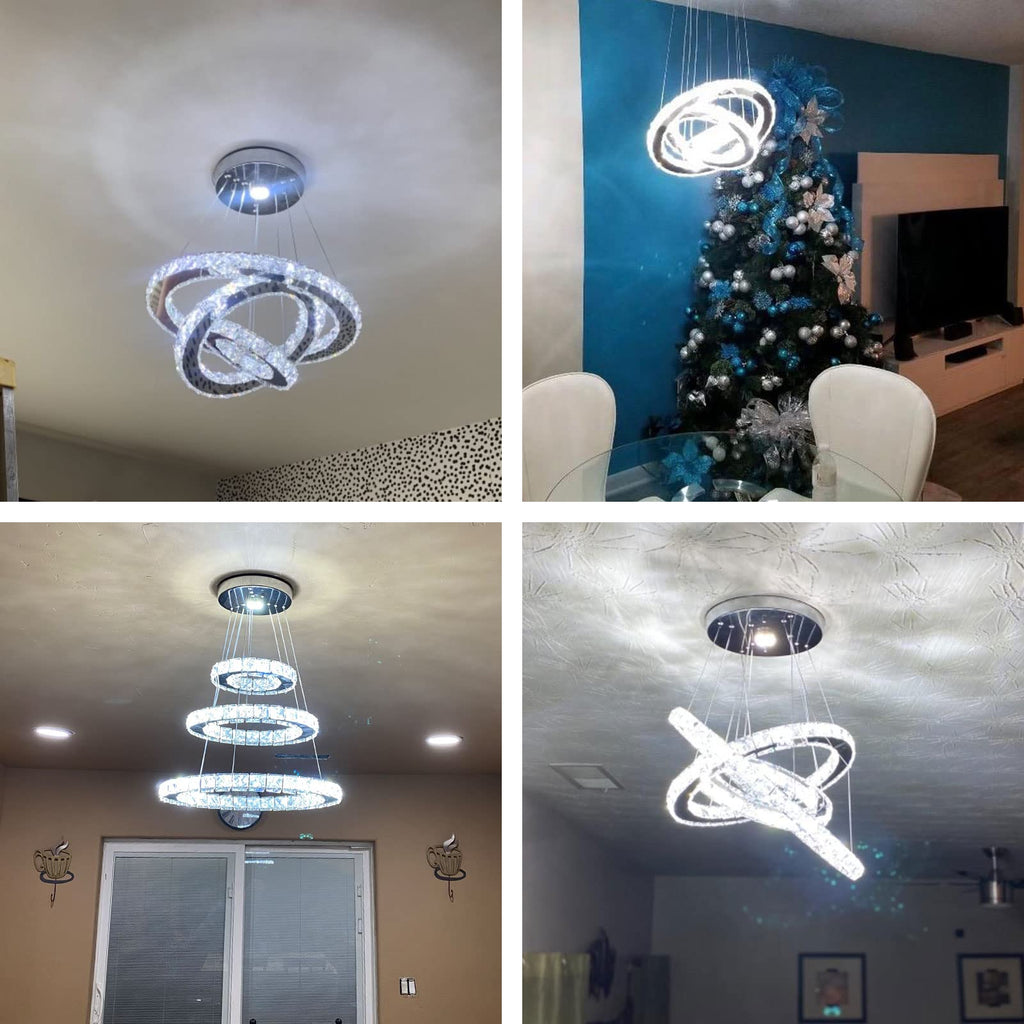 3-Ring LED Crystal Chandelier, Silver