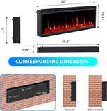 50 in Electric Fireplace Inserts, 750/1500W Recessed and Wall Mounted Fireplace Heater with Remote Control