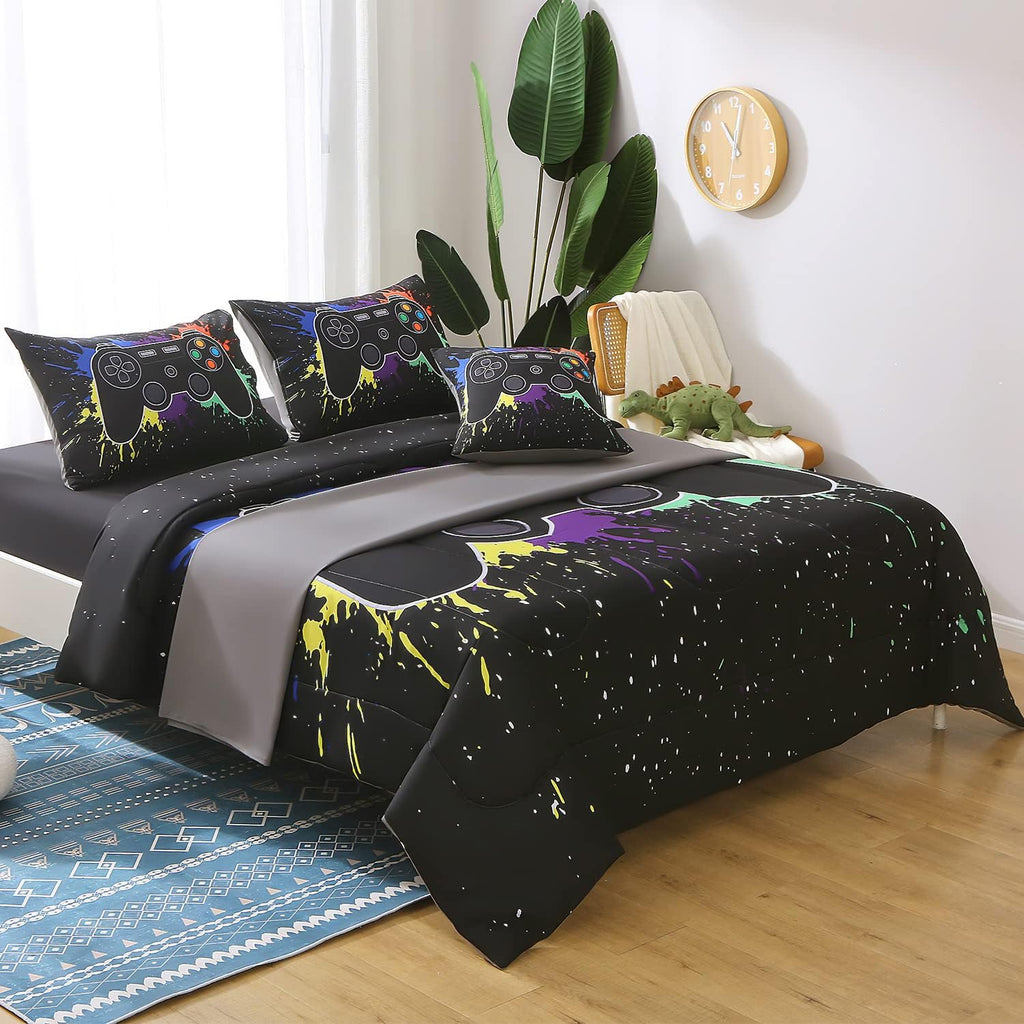 Twin Gamer Comforter Sets for Boys&Girls,6 Piece Bed in A Bag 3D Video Game Bedding -All Season Microfiber Gamer
