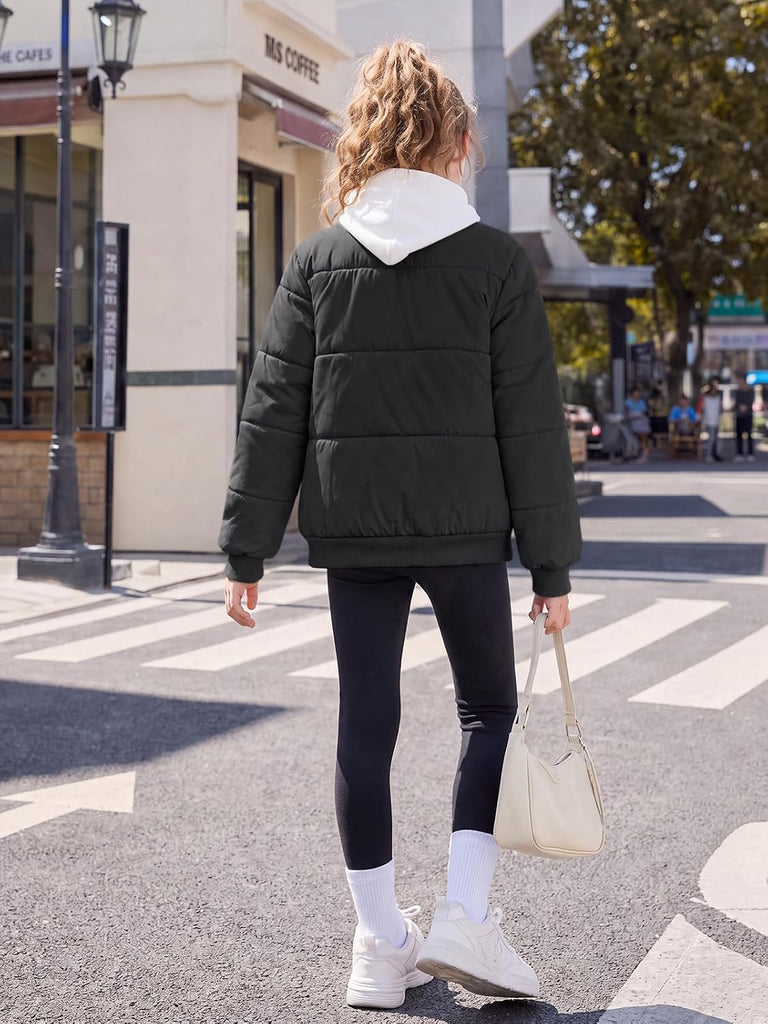 Girls Short Puffer Jacket Warm Stand Collar Winter Coat