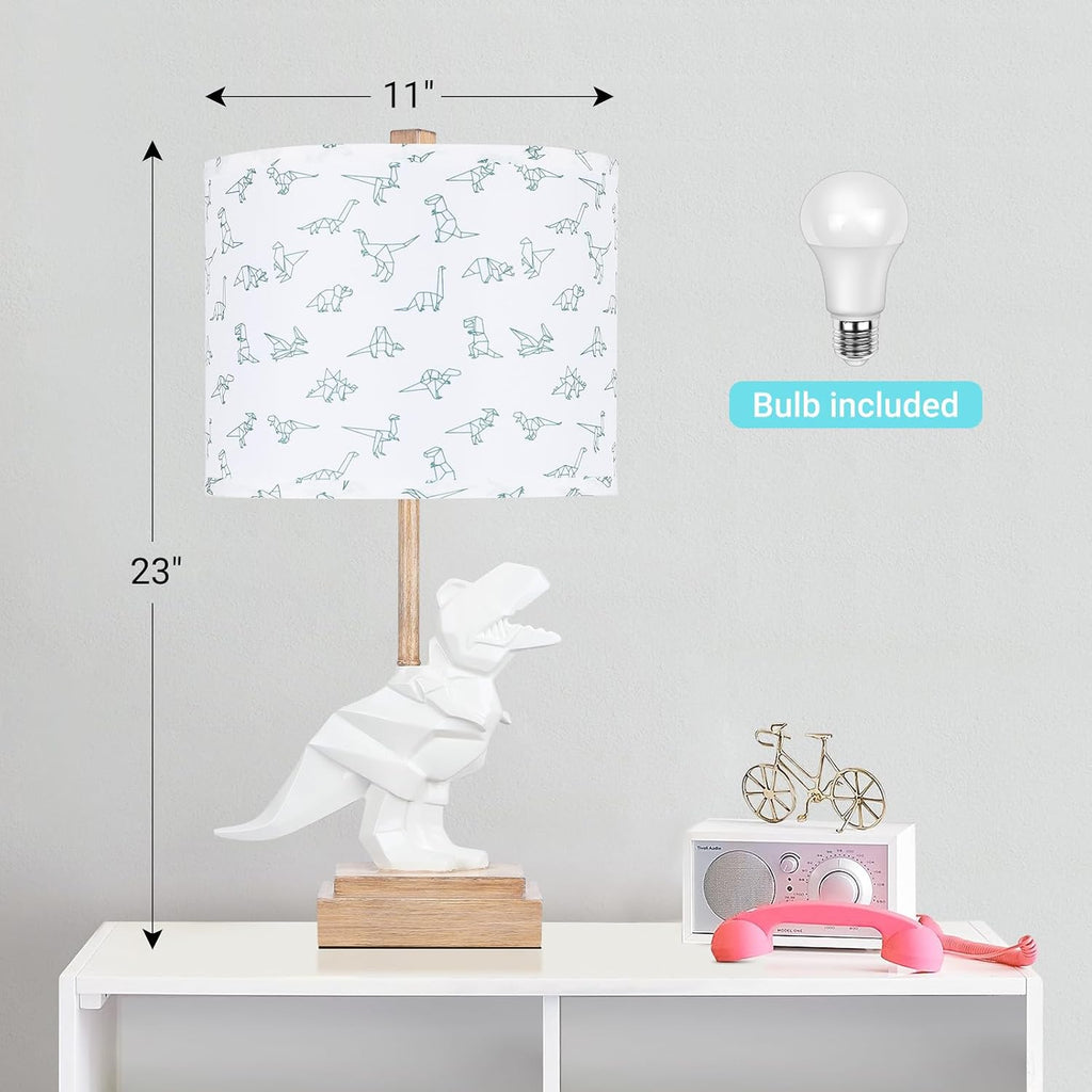 Kids Dinosaur Table Lamp for Boys Girls Bedroom 23" Bedside Lamp for Children Gift Cute Small White Nightstand Lamp