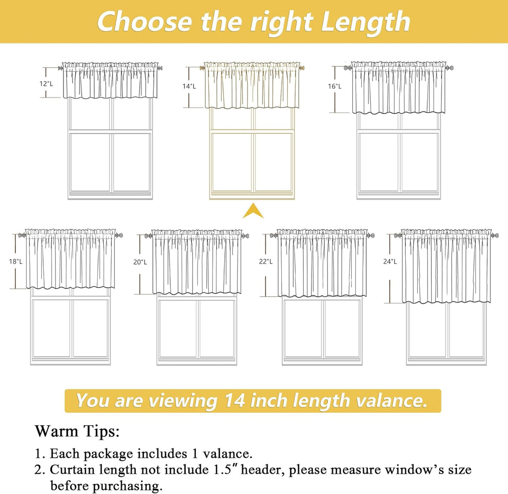 Linen Valances for Windows 1 Pcs, Light Filtering Textured Farmhouse Short Small Valance Curtains for Bathroom