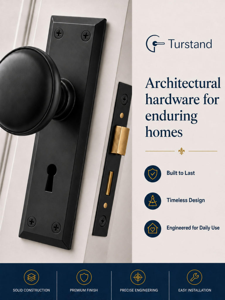 Matte Black Vintage Mortise Lock Set with Round Door Knobs