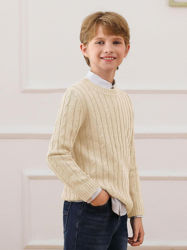 Boys Cable Knit Sweaters Kids Chunky Pullover Tops