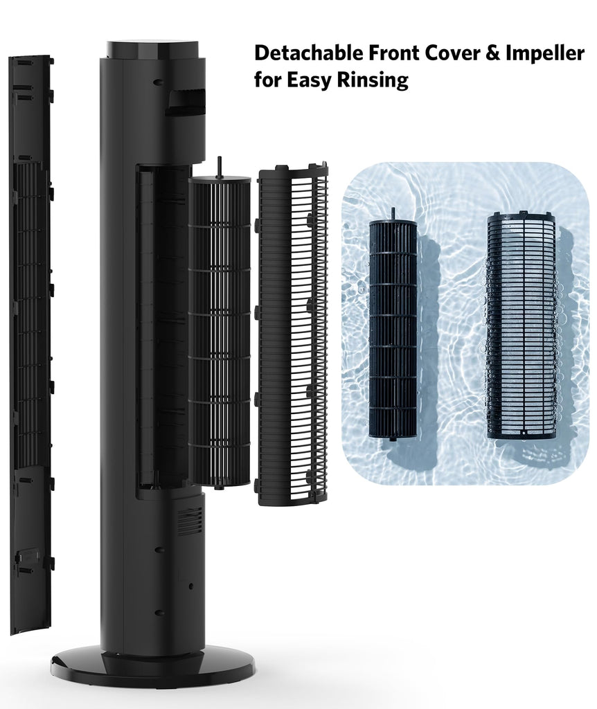 Tower Fan 23ft/s Electric Oscillating Fan with Remote Quiet Bladeless Standing Fan for Indoor, 4 Mode, 6 Speeds, 12H