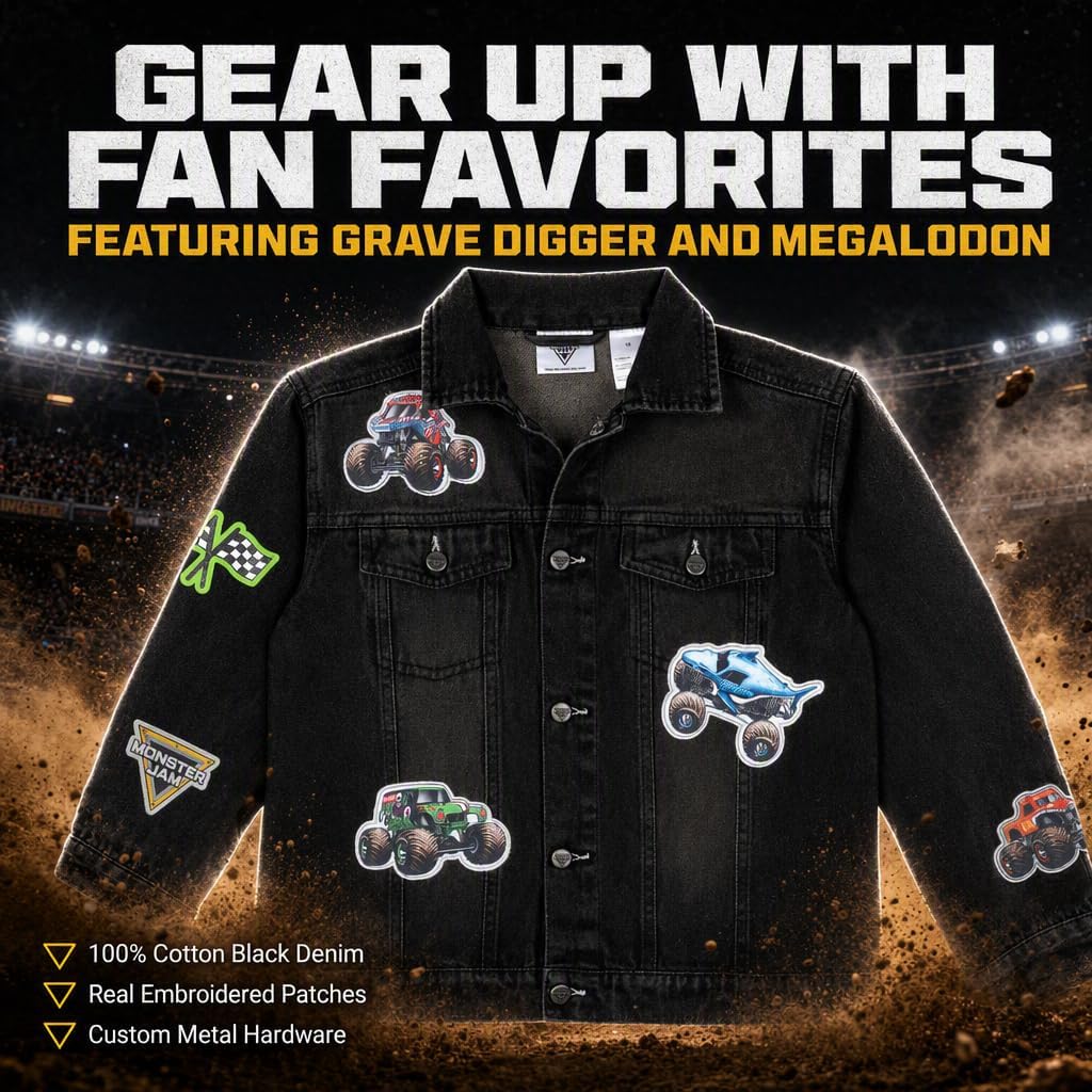 Denim Jacket Logo Toddler to Big Kid Grave Digger El Toro Loco Megalodon