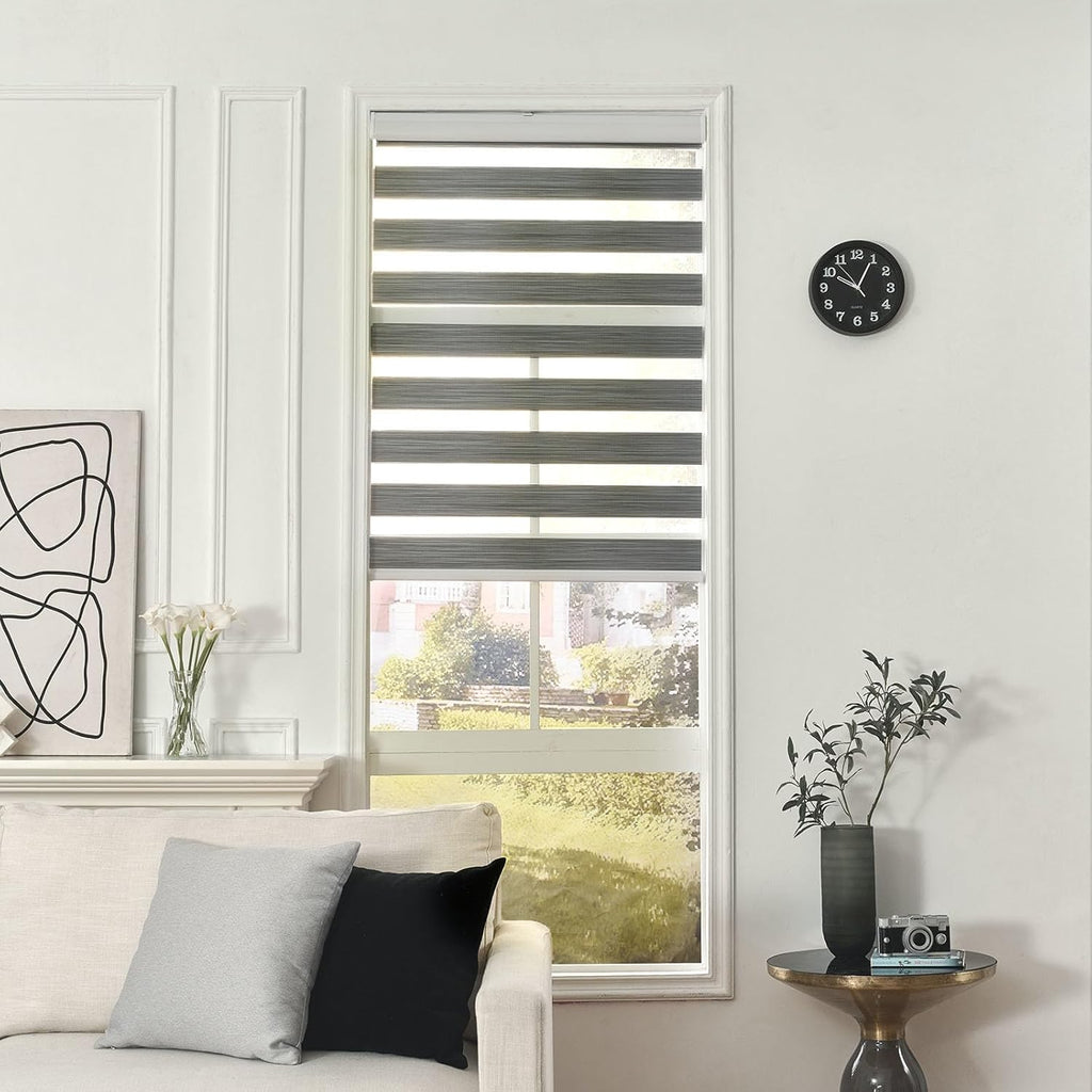 Cordless Zebra Blinds for Windows, Dual Layer Free-Stop Zebra Shades Privacy Light Control for Day and Night, Light