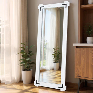 65x24 Inch Full Length Mirror, Pine Wood Frame Mirror, White