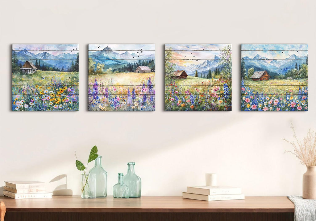 Nature Wall Art Barn Wildflower Landscape Wall Decor Farmhouse Floral Scenery Pictures Mountain Posters Living Room