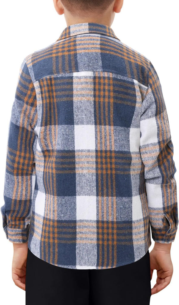 Boys Casual Button Down Shirts Kids Long Sleeve Plaid Blouses Shacket Jacket