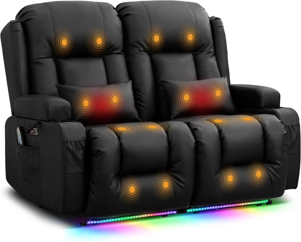 TUNYI Power Loveseat Recliner Sofa - Home Theater Seating with Massage & Heat Faux Leather RV Recliner Loveseat Sofa