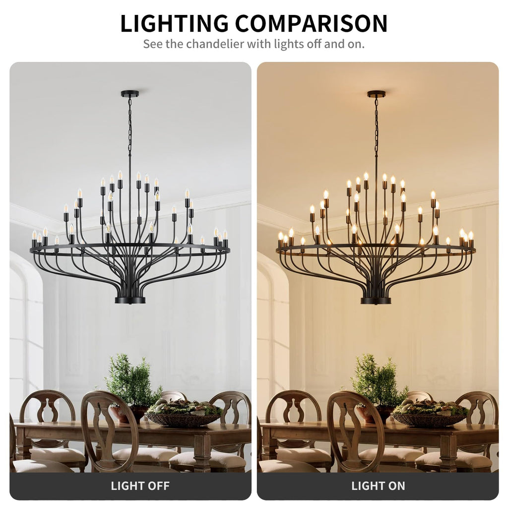 51.2" 32-Light Black Chandelier, Modern Farmhouse Candle Chandelier