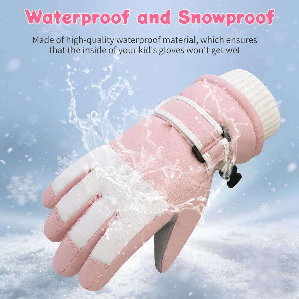 Kids Waterproof Ski Winter Gloves Cold Weather Warm Fleece Snowboard Snow Mittens Gifts for Boys Girls Windproof