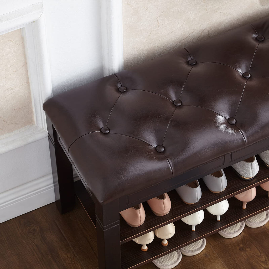 Shoe Storage Bench with Cushion, Entry Bench with Storage Solid Wood Shoe Bench Ideal Living Room and Corridor