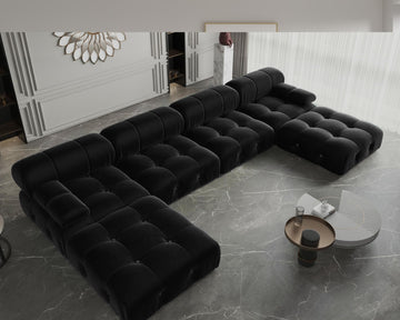 138" Modular Sectional Couch, U-Shaped Minimalist Velvet Sofas with Chaise Ottomans, Convertible Modern Deep 6-Seat