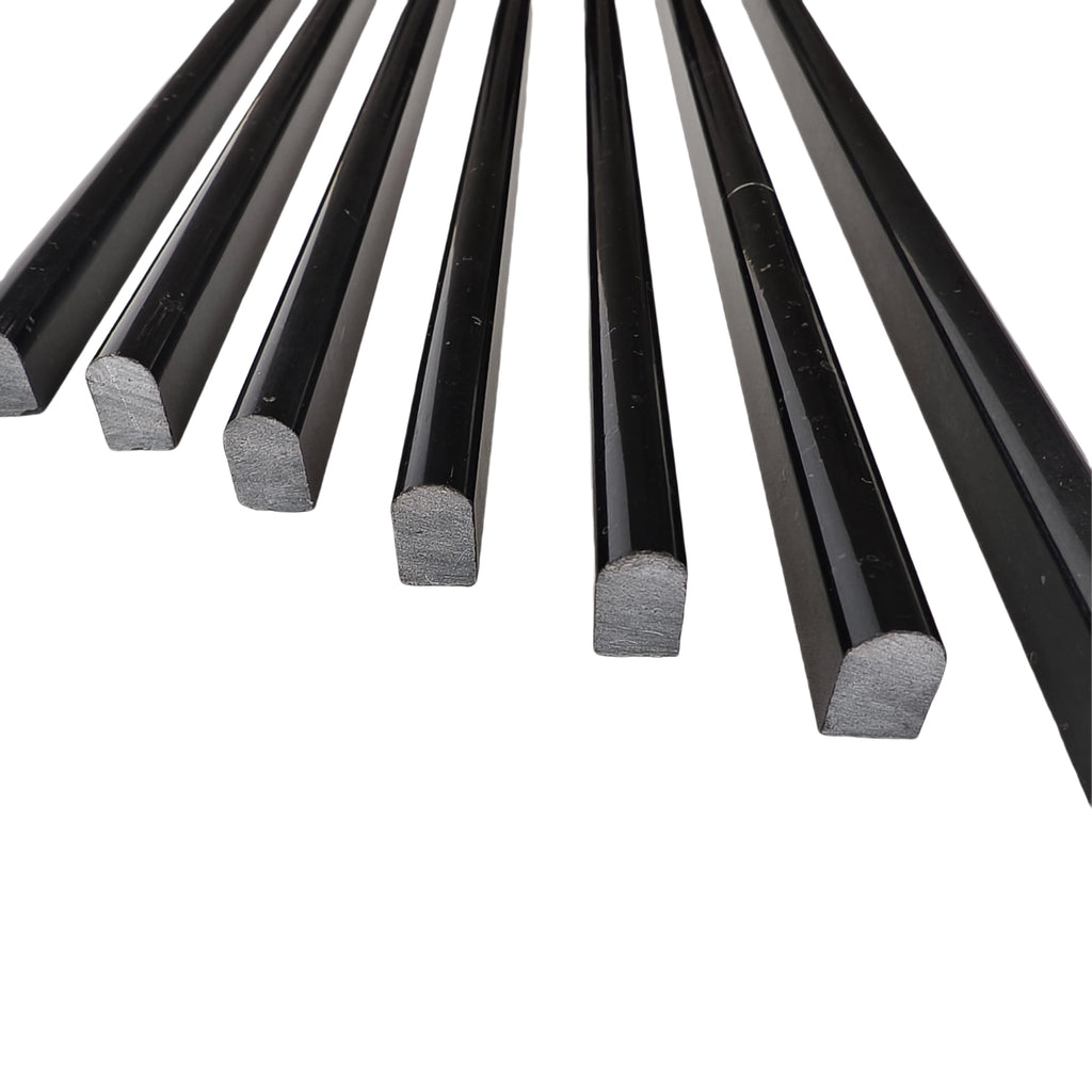 Black Marble Pencil Tile, 10 Pack 0.39in x 12in Marble Tile Edge Trim Polished Backsplash, Bathroom and Shower Walls