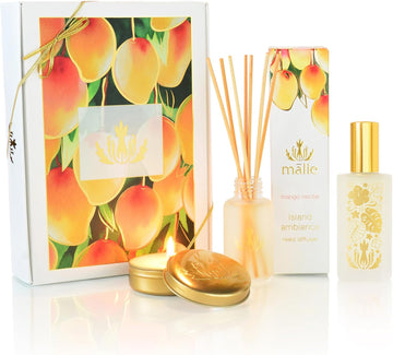 Home Ambiance Gift Box, Mango Nectar, Hawaiian Aromatherapy Gift Set with Reed Diffuser, Ambiance Mist + Soy