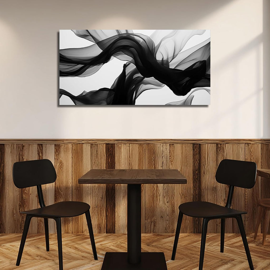 Abstract Wall Art, Black White and Gray Canvas Wall-Decor, Modern Minimalist Picture Prints Office