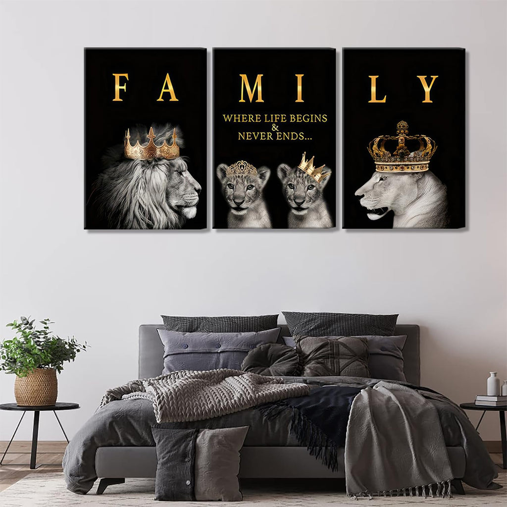 3Pcs Framed Modern Motivational Lion Family Canvas Wall Art