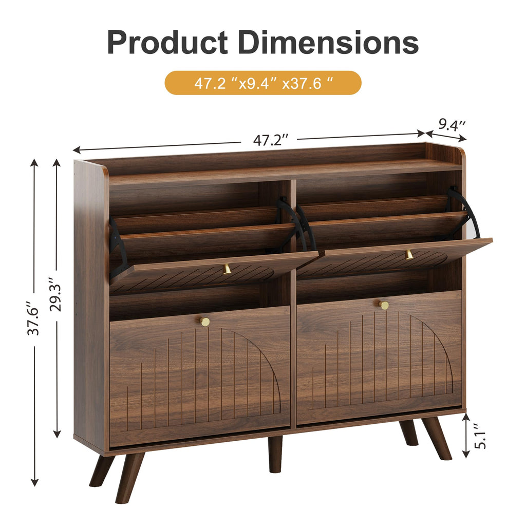 47.2" Shoe Cabinet with 4 flip-Down Drawers, Three Adjustable Levels, freestanding Wooden Shoe Rack, Suitable, and