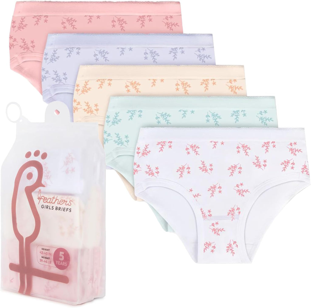 Girls Leafy Print Underwear Tagless Briefs 5 Pack