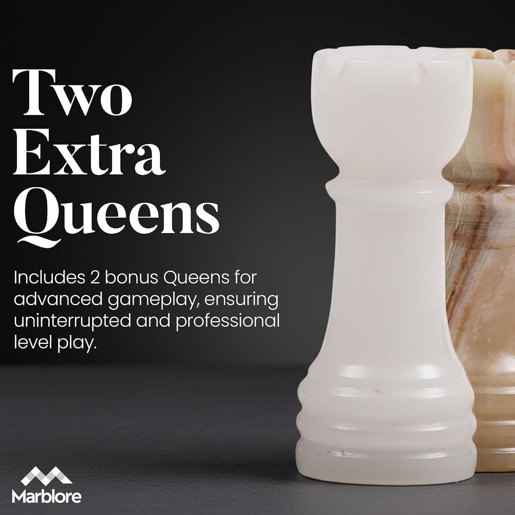 Marble Chess Set for Adults 10 Inch Handmade White and Green Luxury Decorative Chess Board with 32 Chess Pieces & 2 - Set of 34