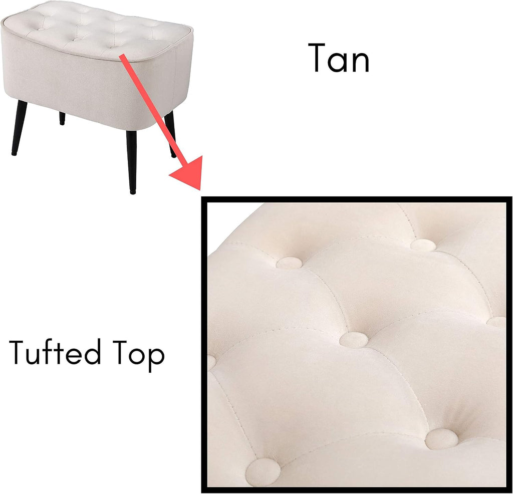 Tufted Curve Ottoman Velvet Foot Stool - Modern Upholstered Padded Footrest - Small Cushioned Accent Chair for Couch