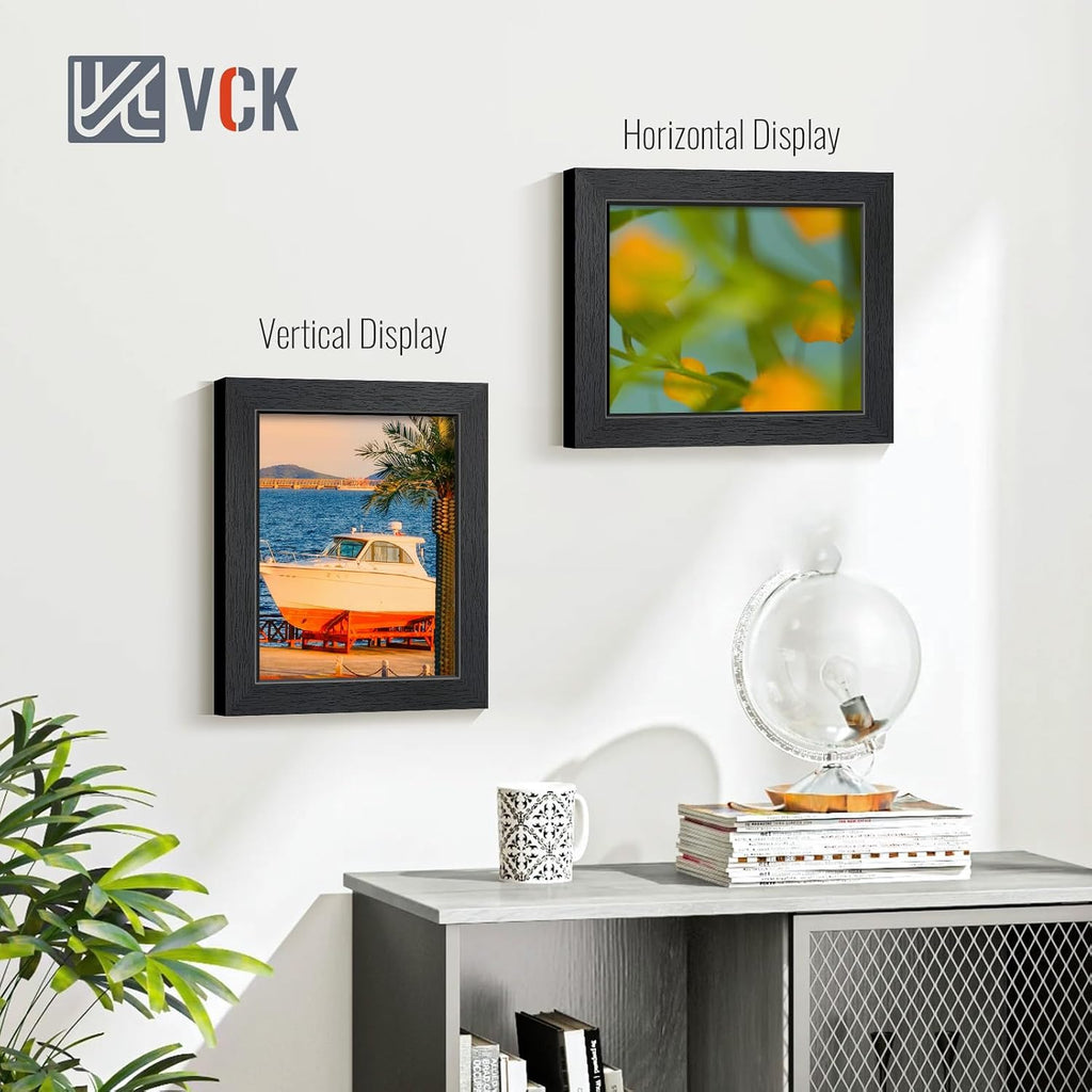 8x10 Picture Frame Set of 6, Elegant Black Wood Photo Frame | 1.1in Wide Border, Tabletop/Wall Hanging, HD