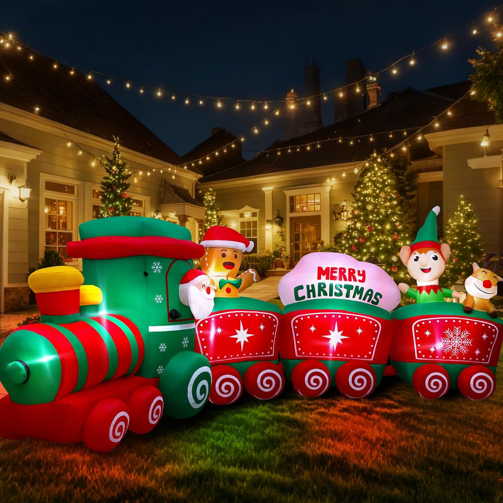 12FT Christmas Inflatables Train Decorations for Outdoor Lawn, Garden, Yard