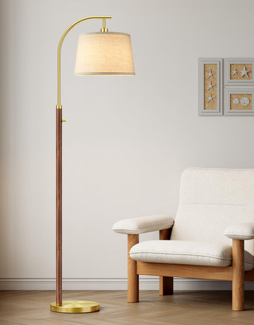 Dimmable Floor Lamp, 65" Tall Metal Standing Lamp with LED Bulb, Mid Century Modern Arc Floor Lamp with Linen Shade