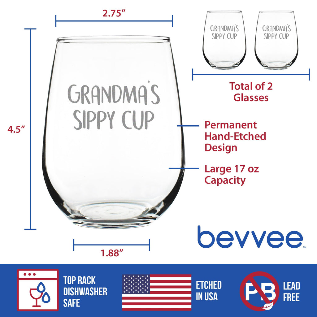 Grandma's Sippy Cup Wine Glass Birthday Gift for Grandma - 17 oz - Set of 2