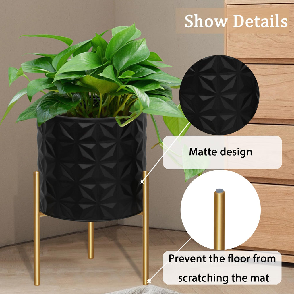 Modern Planter Pots, Set of 2 Large Planters with Stand, Decorative Planters, Metal Pots with Drainage Holes, Garden