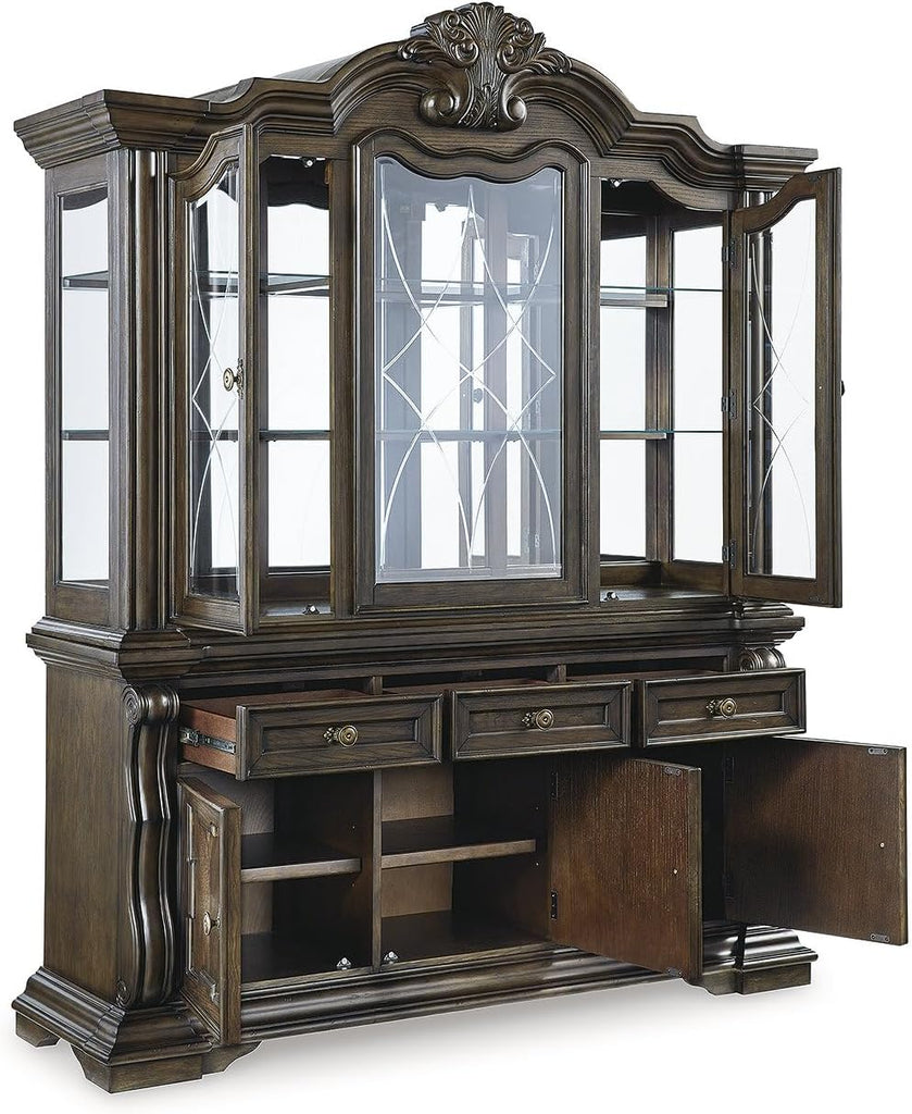 2-Piece Dining Buffet and Hutch, China Cabinet | Hardwood solids, Oak and ash swirl veneers with MDF substrates and
