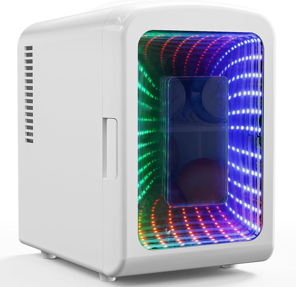 Mini Compact Refrigerator with Gaming Light, 4L Capacity/6 Cans Portable Mini Fridge, for Bedroom,Car,Office and Dorm