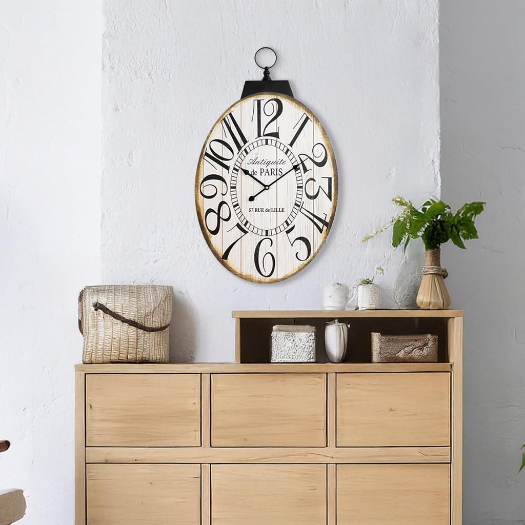 Large Wall Clocks, 29 Inch-High Oversized Oval French Vintage Farmhouse Design