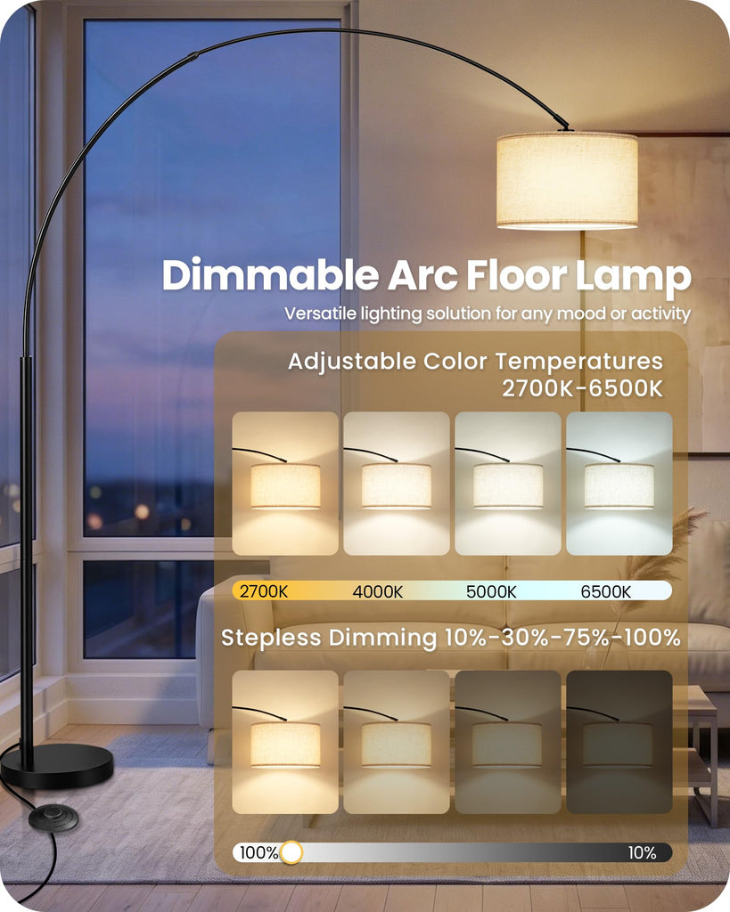 82" Tall Dimmable Arc Floor Lamp, Extra Large Arched lamp