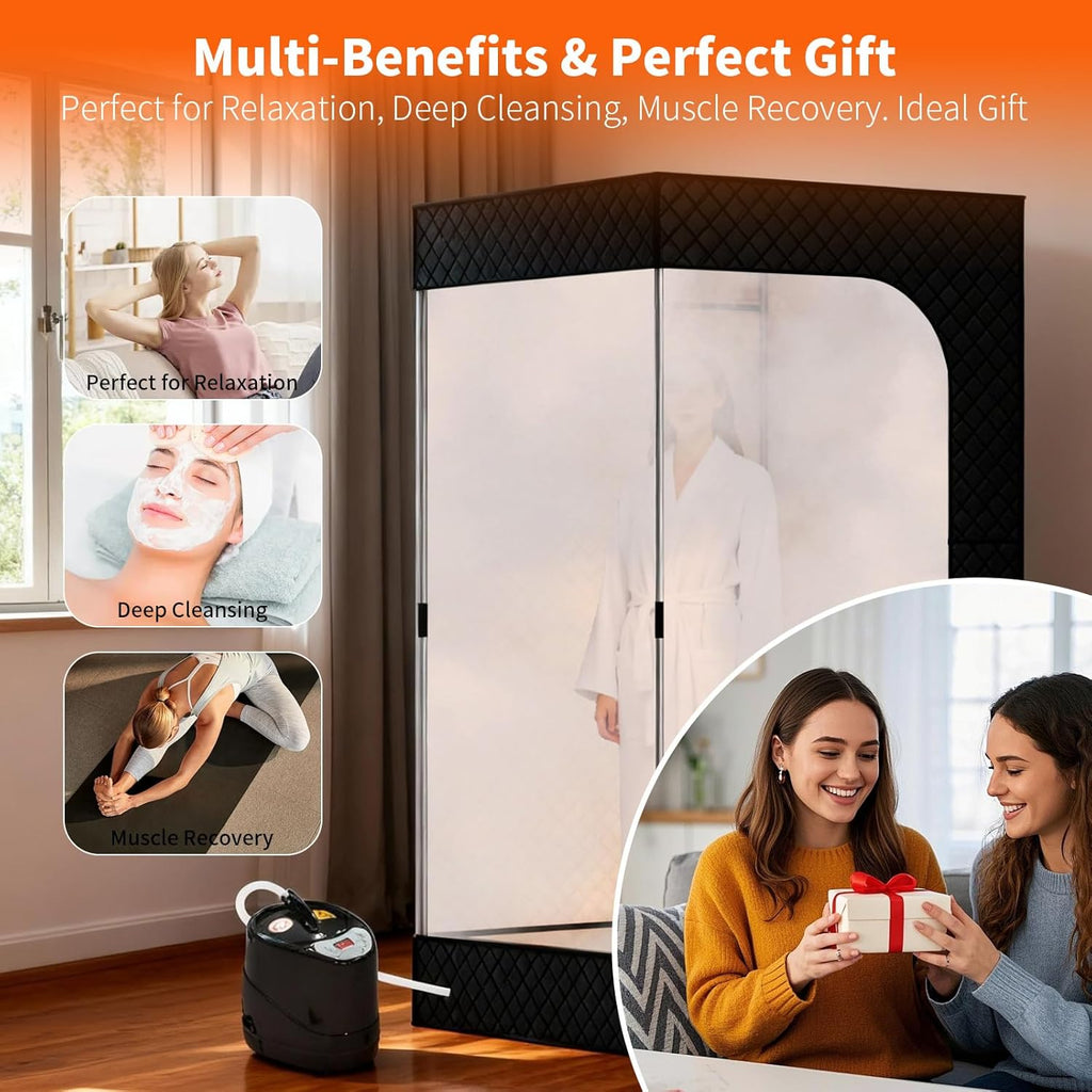 Sauna Box - Portable Sauna for Home with Upgraded 3L 1500W Steamer, Folding Chair and Non-Slip Mat for Relaxation Spa