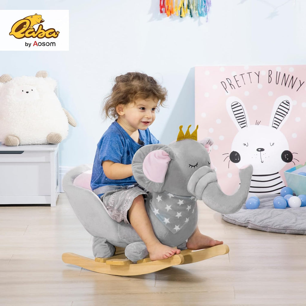 Baby Rocking Horse Toddler Chair with Sound 1.5 Wooden Base Gray