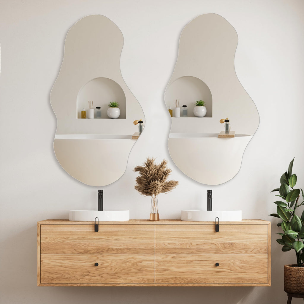 Irregular Wall Mirror Asymmetrical Mirror, 43''x24'' Decorative Modern Wall Decor Bedroom Living Room Entryway, Cloud