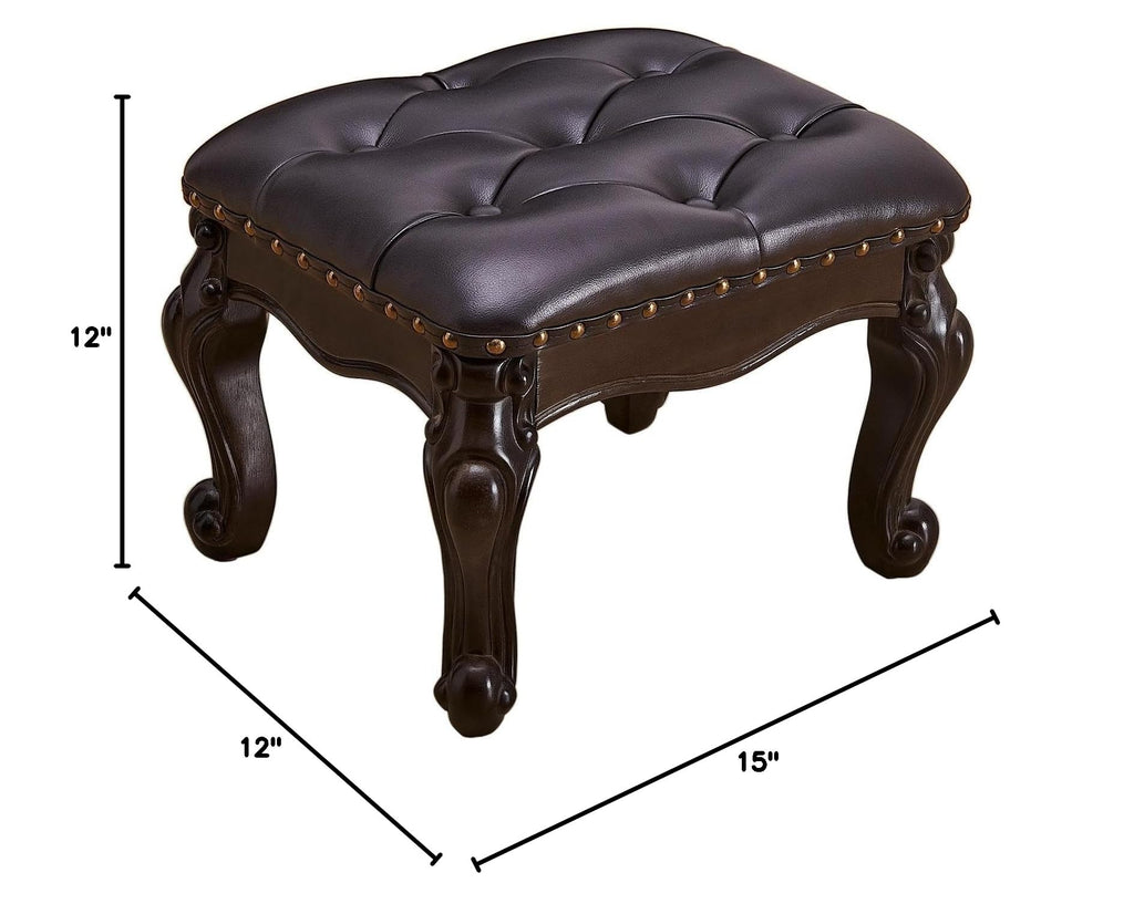 Foot Stools Ottoman, Leather Footstool, Solid Wooden Small Vintage Ottoman Foot Rest, Shoe Change Bench (Black Brown)