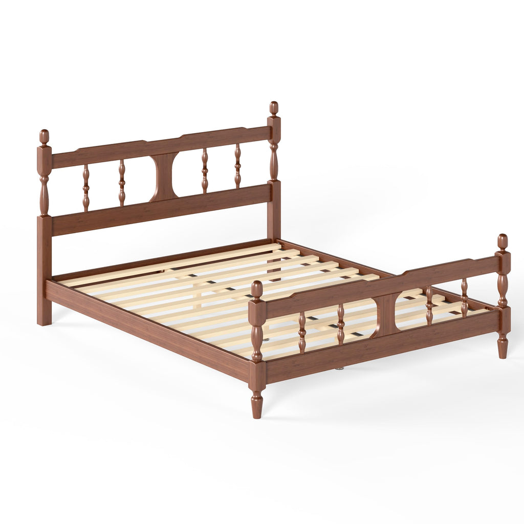 Queen Vintage Wood Spindle Post Bed, Bamboo Platform Bed, Brown