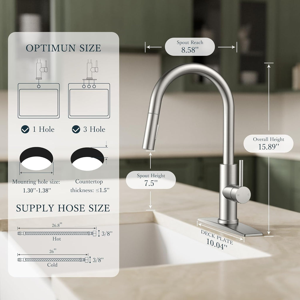 Kitchen Faucets with Pull Down Sprayer, Brushed Nickel Classic Single Handle Stainless Steel High Arc Faucet for