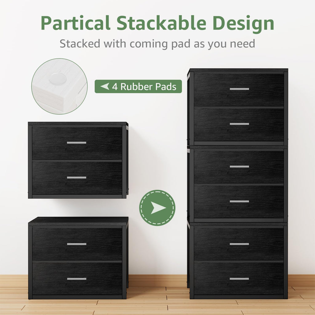 Stackable Storage Drawers Closet Organizers and Storage Fabric 2 Drawer Dresser Set of 2 Black Modern