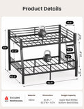 Full XL Over Queen Bunk Bed for Adults, Heavy Duty Metal Bed Frame with Full-Length Guardrails & Anti-Slip Ladder