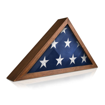 Flag Display Case for 5' x 9.5' American Veteran Burial Solid Wood Rustic Brown Frame with Glass Front Wall Mount or